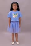 Buy_Lil Drama_Blue Cotton, Net Sequins Butterfly Embroidered T Shirt And Skirt Set 