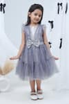 Buy_Lil Drama_Gray Net, Polyester Bows, Glitter, Ribbons Sleeveless Tiered Dress _at_Aza_Fashions
