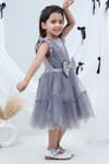 Buy_Lil Drama_Gray Net, Polyester Bows, Glitter, Ribbons Sleeveless Tiered Dress 
