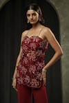 Shop_Muskan Aggarwal_Red Silk, Georgette Beads, Crystals, Cut Revera Floral Kurta And Palazzo Set _Online_at_Aza_Fashions