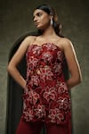 Muskan Aggarwal_Red Silk, Georgette Beads, Crystals, Cut Revera Floral Kurta And Palazzo Set _at_Aza_Fashions
