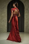 Shop_Muskan Aggarwal_Red Satin, Net Sequins, Crystals, Tassels V-neck Elira Embroidered Gown _at_Aza_Fashions