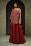 Buy_Muskan Aggarwal_Red Georgette Embroidery, Sequins, Beads Auriel Floral Anarkali With Cape _at_Aza_Fashions