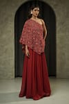 Muskan Aggarwal_Red Georgette Embroidery, Sequins, Beads Auriel Floral Anarkali With Cape _Online_at_Aza_Fashions