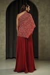 Shop_Muskan Aggarwal_Red Georgette Embroidery, Sequins, Beads Auriel Floral Anarkali With Cape _at_Aza_Fashions