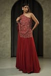 Buy_Muskan Aggarwal_Red Georgette Embroidery, Sequins, Beads Auriel Floral Anarkali With Cape _Online_at_Aza_Fashions