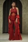 Shop_Muskan Aggarwal_Red Net, Organza Sequins, Beads, Scarlete Embroidered Corset Palazzo Set _Online_at_Aza_Fashions