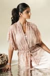 Shop_Muskan Aggarwal_Blush Satin V-, Open Avira Embroidered Cape With Midi Dress _Online_at_Aza_Fashions