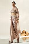 Shop_Muskan Aggarwal_Pink Satin, Net Beads, Pearls, Ishya Embroidered Blouse Draped Skirt Set _Online_at_Aza_Fashions