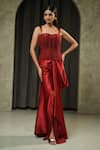 Muskan Aggarwal_Red Satin, Net Tassels Sweetheart Neck Saira Embroidered Corset Draped Skirt Set _Online_at_Aza_Fashions