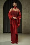 Buy_Muskan Aggarwal_Red Satin, Net Tassels Sweetheart Neck Saira Embroidered Corset Draped Skirt Set _at_Aza_Fashions