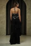 Shop_Muskan Aggarwal_Black Silk, Georgette, Net Beads, Crystals, Zaria Embroidered Top Palazzo Set _at_Aza_Fashions