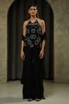 Buy_Muskan Aggarwal_Black Silk, Georgette, Net Beads, Crystals, Zaria Embroidered Top Palazzo Set _Online_at_Aza_Fashions