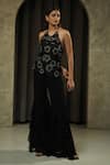 Shop_Muskan Aggarwal_Black Silk, Georgette, Net Beads, Crystals, Zaria Embroidered Top Palazzo Set _Online_at_Aza_Fashions