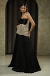 Shop_Muskan Aggarwal_Black Satin, Net Mirrors Sweetheart Neck Siya Work Corset Lehenga Set _Online_at_Aza_Fashions