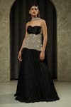 Buy_Muskan Aggarwal_Black Satin, Net Mirrors Sweetheart Neck Siya Work Corset Lehenga Set _at_Aza_Fashions