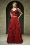 Buy_Muskan Aggarwal_Red Georgette, Net Mirrors, Sequins, Ravya Embroidered Corset Lehenga Set _Online_at_Aza_Fashions