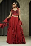 Shop_Muskan Aggarwal_Red Georgette, Net Mirrors, Sequins, Ravya Embroidered Corset Lehenga Set _Online_at_Aza_Fashions