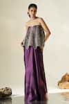 Muskan Aggarwal_Purple Satin, Silk Tassels, Mirrors, Azmera Peplum Top And Draped Skirt Set _Online_at_Aza_Fashions