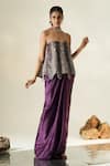Buy_Muskan Aggarwal_Purple Satin, Silk Tassels, Mirrors, Azmera Peplum Top And Draped Skirt Set _Online_at_Aza_Fashions