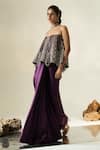 Shop_Muskan Aggarwal_Purple Satin, Silk Tassels, Mirrors, Azmera Peplum Top And Draped Skirt Set _Online_at_Aza_Fashions