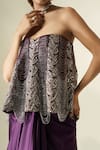 Muskan Aggarwal_Purple Satin, Silk Tassels, Mirrors, Azmera Peplum Top And Draped Skirt Set _at_Aza_Fashions