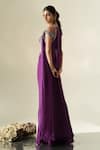 Shop_Muskan Aggarwal_Purple Organza, Net, Georgette Mirrors, Crystals, Miray Cape Palazzo Set _at_Aza_Fashions
