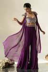 Buy_Muskan Aggarwal_Purple Organza, Net, Georgette Mirrors, Crystals, Miray Cape Palazzo Set _Online_at_Aza_Fashions