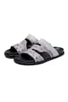 Buy_Shutiq_Black Crocodile Texture Leather S Slides _Online_at_Aza_Fashions