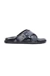 Shutiq_Navy Kiki Denim And Leather Cross Strap Slides _Online_at_Aza_Fashions