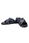 Buy_Shutiq_Navy Kiki Denim And Leather Cross Strap Slides _at_Aza_Fashions