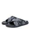 Buy_Shutiq_Navy Kiki Denim And Leather Cross Strap Slides _Online_at_Aza_Fashions