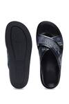 Shop_Shutiq_Navy Kiki Denim And Leather Cross Strap Slides _at_Aza_Fashions