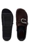 Shop_Shutiq_Brown Buckles Knight Suede Slip On Mules _at_Aza_Fashions