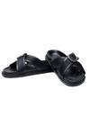 Buy_Shutiq_Black Buckles Knight Criss Cross Strap Slides _at_Aza_Fashions