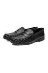 Buy_Shutiq_Black Phillos Textured Leather Penny Loafers _Online_at_Aza_Fashions