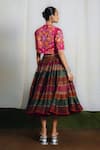 Shop_Siddhartha Bansal_Pink Cotton, Silk Embroidery Round Neck Peacock Printed Top And Skirt Set _at_Aza_Fashions