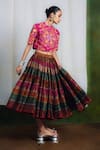 Buy_Siddhartha Bansal_Pink Cotton, Silk Embroidery Round Neck Peacock Printed Top And Skirt Set _Online_at_Aza_Fashions