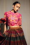Siddhartha Bansal_Pink Cotton, Silk Embroidery Round Neck Peacock Printed Top And Skirt Set _at_Aza_Fashions