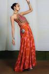 Shop_Siddhartha Bansal_Orange Organza, Crepe Halter Neck Rust Jumpsuit _at_Aza_Fashions