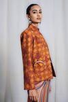 Siddhartha Bansal_Orange Linen Mandarin Collar Amber Jacket _Online_at_Aza_Fashions