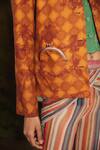 Buy_Siddhartha Bansal_Orange Linen Mandarin Collar Amber Jacket _Online_at_Aza_Fashions