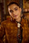 Buy_Siddhartha Bansal_Brown Linen, Satin High Neck Amber Jacket With Bubble Skirt _Online_at_Aza_Fashions