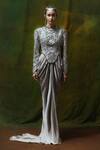 Siddhartha Bansal_Gray Silk, Satin Beads, Sequins Round Neck, Lambani Jacket With Cowl Dress _Online_at_Aza_Fashions