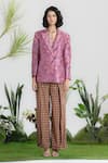 Buy_Siddhartha Bansal_Multi Color Silk, Cotton V-neck Farhiya Printed Blazer And Pant Set _at_Aza_Fashions