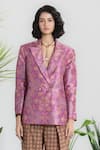 Shop_Siddhartha Bansal_Multi Color Silk, Cotton V-neck Farhiya Printed Blazer And Pant Set _at_Aza_Fashions