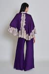 Shop_Mishru_Purple Organza Mandarin Collar, Round Neck Kalie Embroidered Cape Pant Set _at_Aza_Fashions
