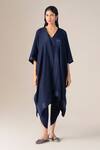 Ampm_Navy V-neck Adarah Resham Bordered Cape _Online_at_Aza_Fashions