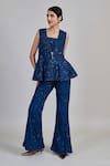 Buy_Mishru_Blue Tulle Sequins, Beads, Embroidery Open Neck, Liora Peplum Jacket Pant Set _at_Aza_Fashions