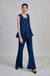 Buy_Mishru_Blue Tulle Sequins, Beads, Embroidery Open Neck, Liora Peplum Jacket Pant Set _Online_at_Aza_Fashions